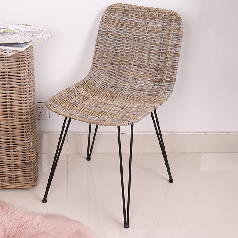 Contemporary Boho Rectangular Dining Chair - Premium Indonesian Rattan: Handwoven Natural Weave, Eco-Friendly Comfort &amp; Sturdy Iron Legs For Dining Room