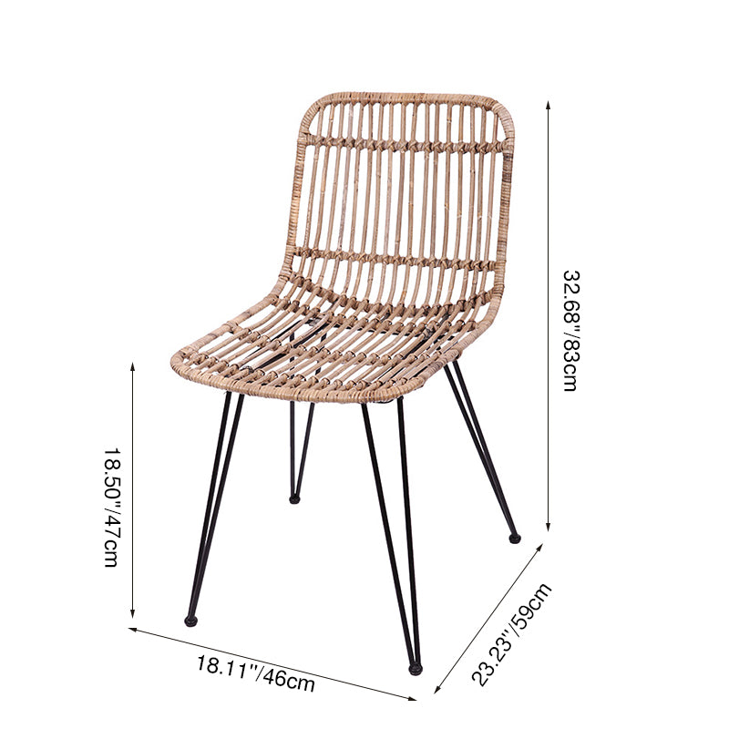 Contemporary Boho Rectangular Dining Chair - Premium Indonesian Rattan: Handwoven Natural Weave, Eco-Friendly Comfort &amp; Sturdy Iron Legs For Dining Room
