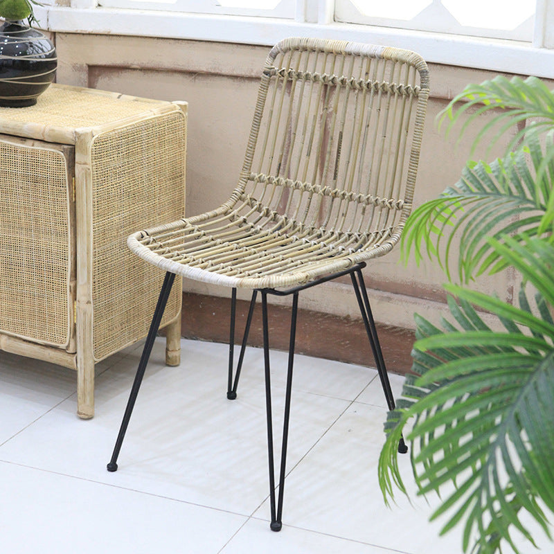 Contemporary Boho Rectangular Dining Chair - Premium Indonesian Rattan: Handwoven Natural Weave, Eco-Friendly Comfort &amp; Sturdy Iron Legs For Dining Room