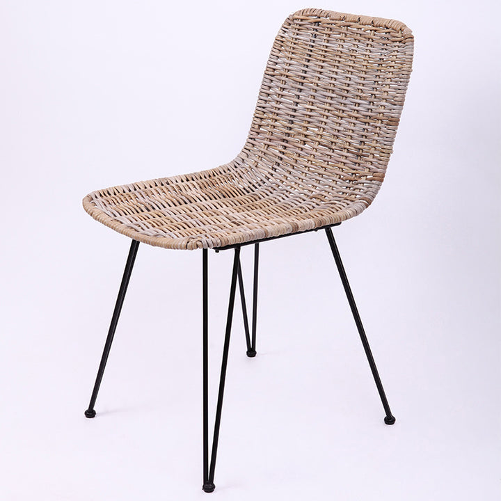 Contemporary Boho Rectangular Dining Chair - Premium Indonesian Rattan: Handwoven Natural Weave, Eco-Friendly Comfort &amp; Sturdy Iron Legs For Dining Room
