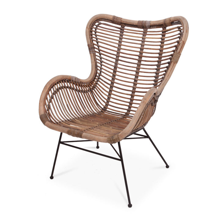 Chaise d’appoint bohème contemporaine - Rotin indonésien premium : tressage naturel, confort éco-responsable et support robuste en pieds en fer pour le salon 
