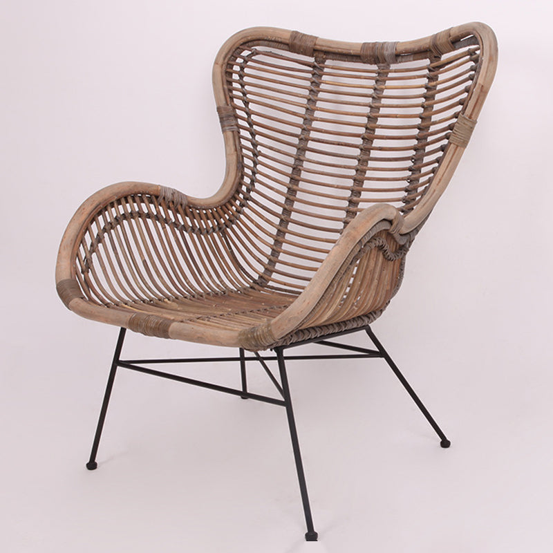 Chaise d’appoint bohème contemporaine - Rotin indonésien premium : tressage naturel, confort éco-responsable et support robuste en pieds en fer pour le salon 