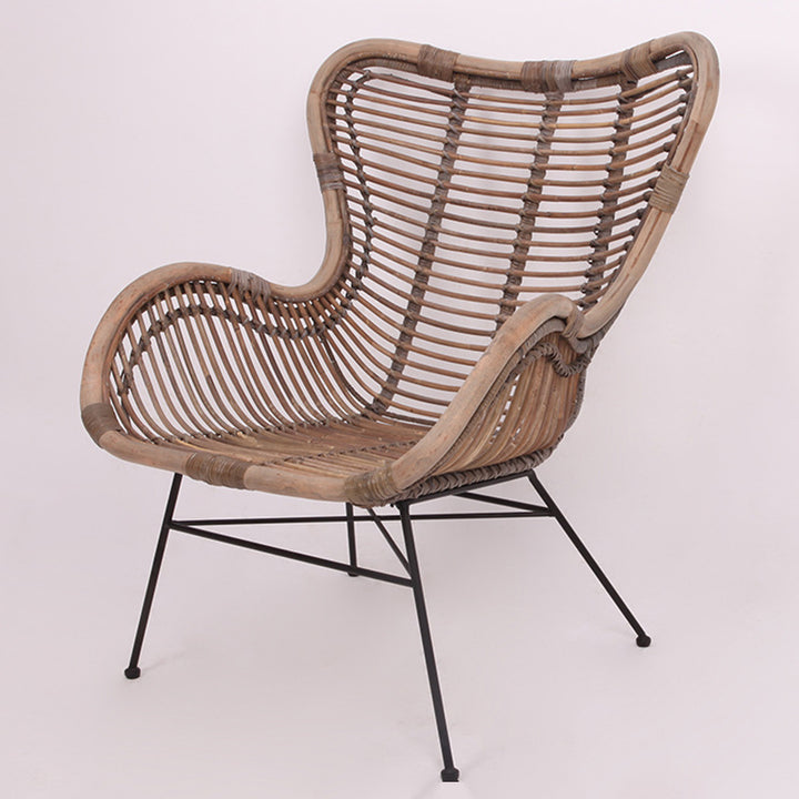 Chaise d’appoint bohème contemporaine - Rotin indonésien premium : tressage naturel, confort éco-responsable et support robuste en pieds en fer pour le salon 
