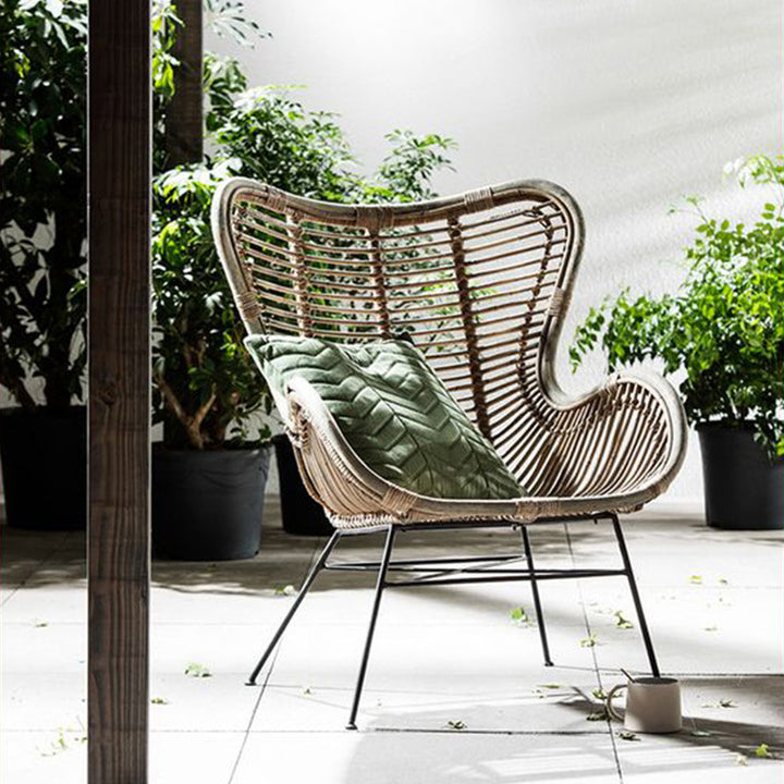 Silla de acento Boho contemporánea - Ratán indonesio premium: tejido natural, comodidad ecológica y soporte de pierna de hierro resistente para sala de estar 