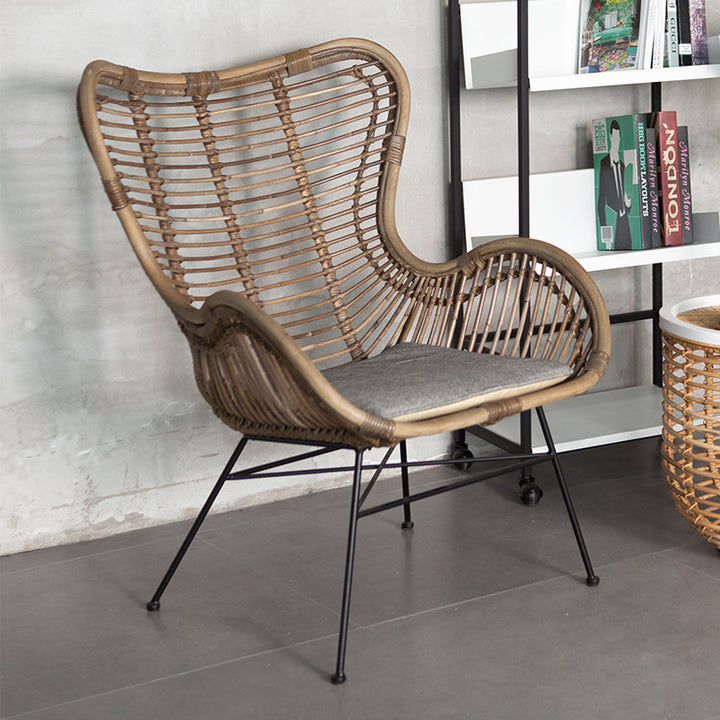 Silla de acento Boho contemporánea - Ratán indonesio premium: tejido natural, comodidad ecológica y soporte de pierna de hierro resistente para sala de estar 