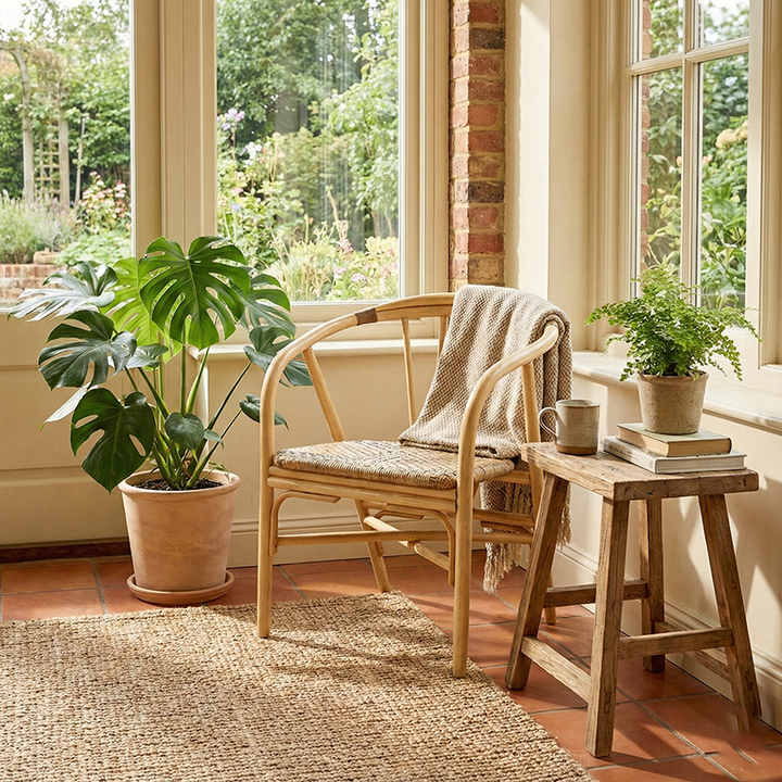 Fauteuil d'appoint bohème contemporain - Rotin indonésien premium : savoir-faire tressé à la main, texture naturelle du rotin, durable et doux pour la peau pour le salon et la chambre 