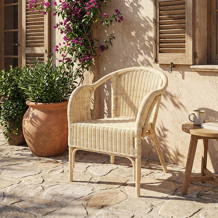 Silla de comedor de ratán ecológica premium - Artesanía tejida a mano duradera y elegante de estilo rústico para el comedor 