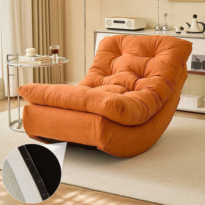 Moderner minimalistischer rechteckiger Schaukelstuhl aus Wildleder und Kiefernholz, bequemer Einzelsessel mit Rückenlehne &amp; Fußstütze für das Wohnzimmer 