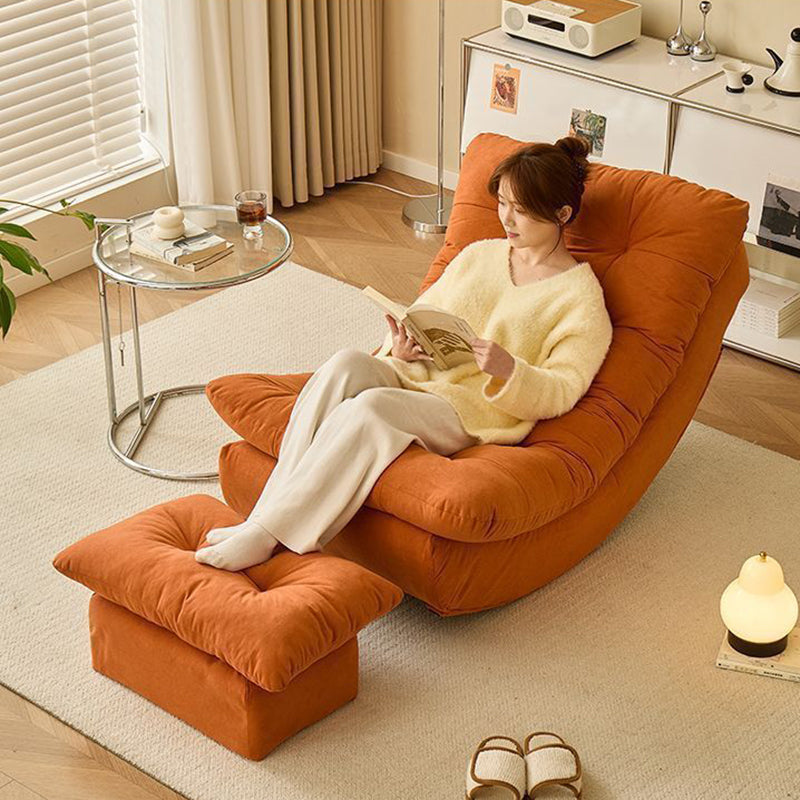 Moderner minimalistischer rechteckiger Schaukelstuhl aus Wildleder und Kiefernholz, bequemer Einzelsessel mit Rückenlehne &amp; Fußstütze für das Wohnzimmer 