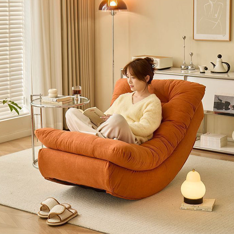 Moderner minimalistischer rechteckiger Schaukelstuhl aus Wildleder und Kiefernholz, bequemer Einzelsessel mit Rückenlehne &amp; Fußstütze für das Wohnzimmer 