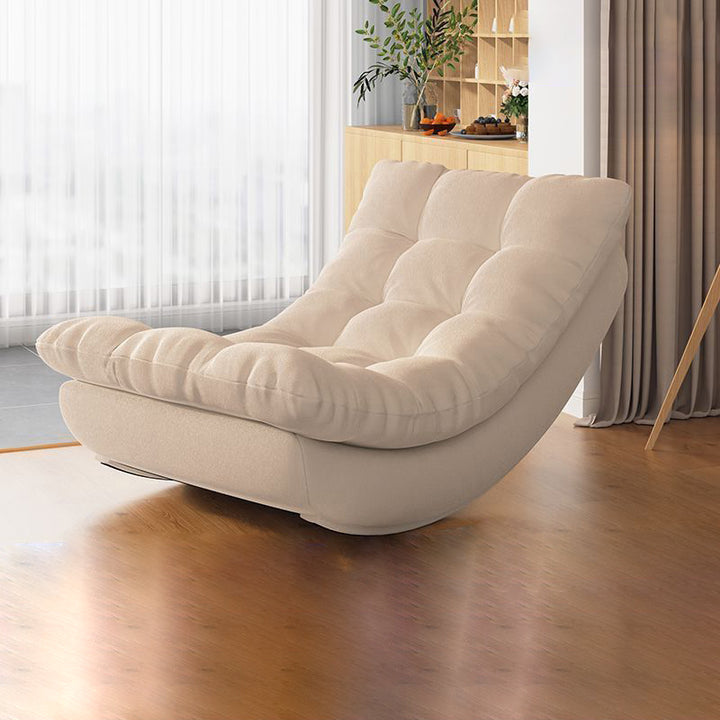 Moderner minimalistischer rechteckiger Schaukelstuhl aus Wildleder und Kiefernholz, bequemer Einzelsessel mit Rückenlehne &amp; Fußstütze für das Wohnzimmer 