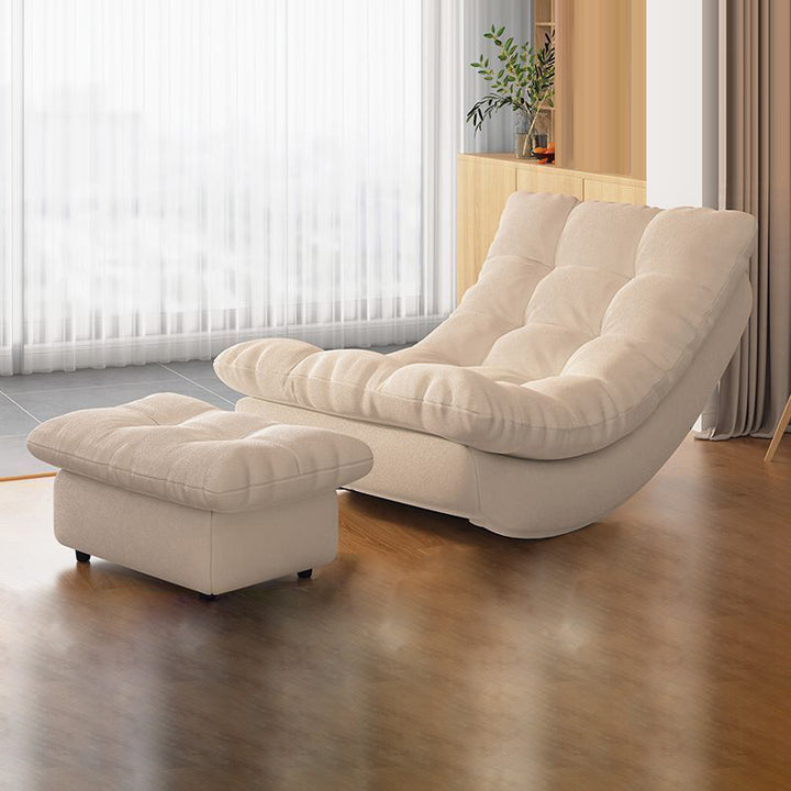 Chaise à bascule rectangulaire moderne minimaliste en daim et pin, confortable, fauteuil inclinable simple avec dossier et repose-pieds pour salon 
