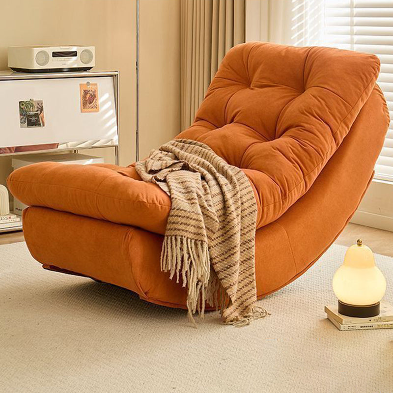 Moderner minimalistischer rechteckiger Schaukelstuhl aus Wildleder und Kiefernholz, bequemer Einzelsessel mit Rückenlehne &amp; Fußstütze für das Wohnzimmer 