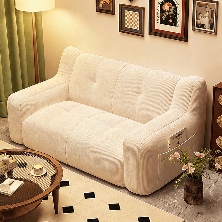 Modern Minimalist Corduroy EPS Rectangular Lazy Sofa Backrest Armrest Side Pocket For Living Room