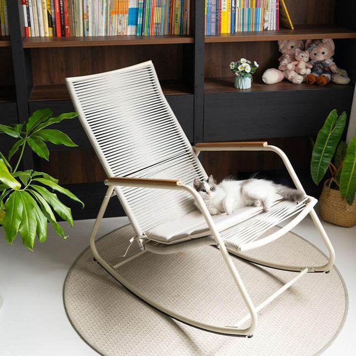 Modern Minimalist Linen PE Solid Wood Plywood Carbon Steel Rectangular Rocking Chair Armrest Backrest For Living Room