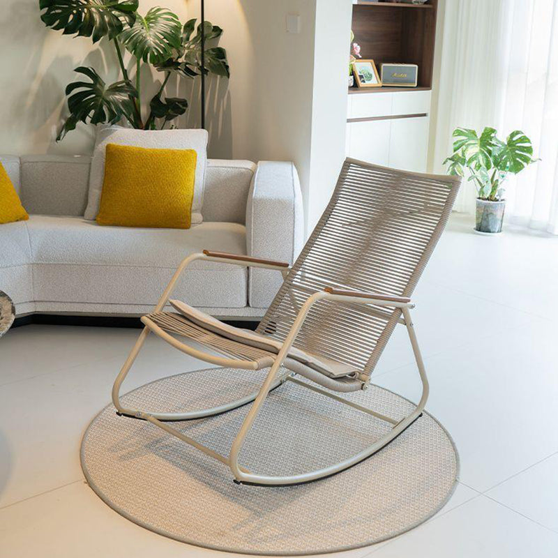 Modern Minimalist Linen PE Solid Wood Plywood Carbon Steel Rectangular Rocking Chair Armrest Backrest For Living Room