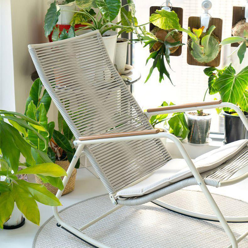 Modern Minimalist Linen PE Solid Wood Plywood Carbon Steel Rectangular Rocking Chair Armrest Backrest For Living Room