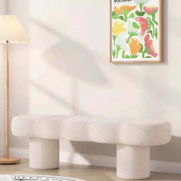 Banc rectangulaire en bois massif avec revêtement en laine d’agneau nordique contemporain pour salon 