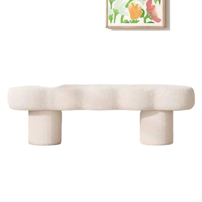 Banc rectangulaire en bois massif avec revêtement en laine d’agneau nordique contemporain pour salon 