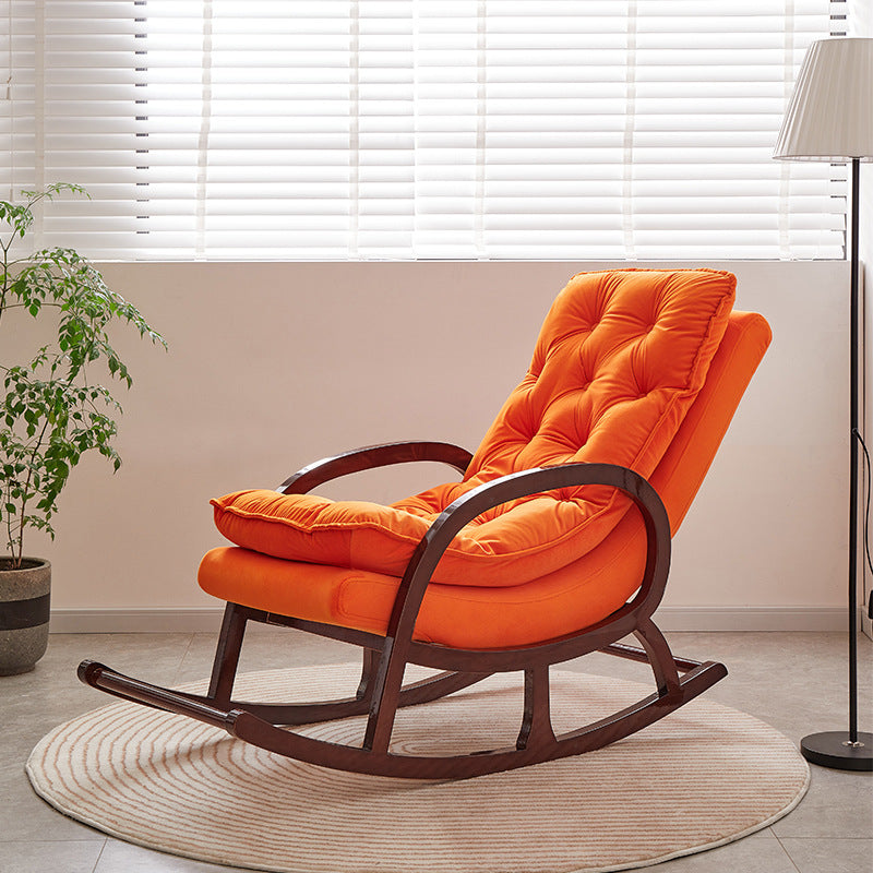 Silla mecedora rectangular de madera de caucho y terciopelo, minimalista moderna, con respaldo y reposabrazos, para sala de estar 