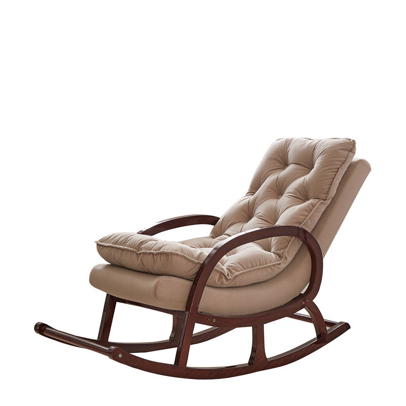 Silla mecedora rectangular de madera de caucho y terciopelo, minimalista moderna, con respaldo y reposabrazos, para sala de estar 