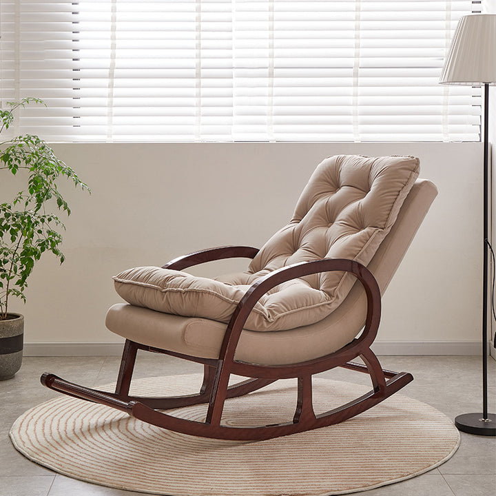 Silla mecedora rectangular de madera de caucho y terciopelo, minimalista moderna, con respaldo y reposabrazos, para sala de estar 