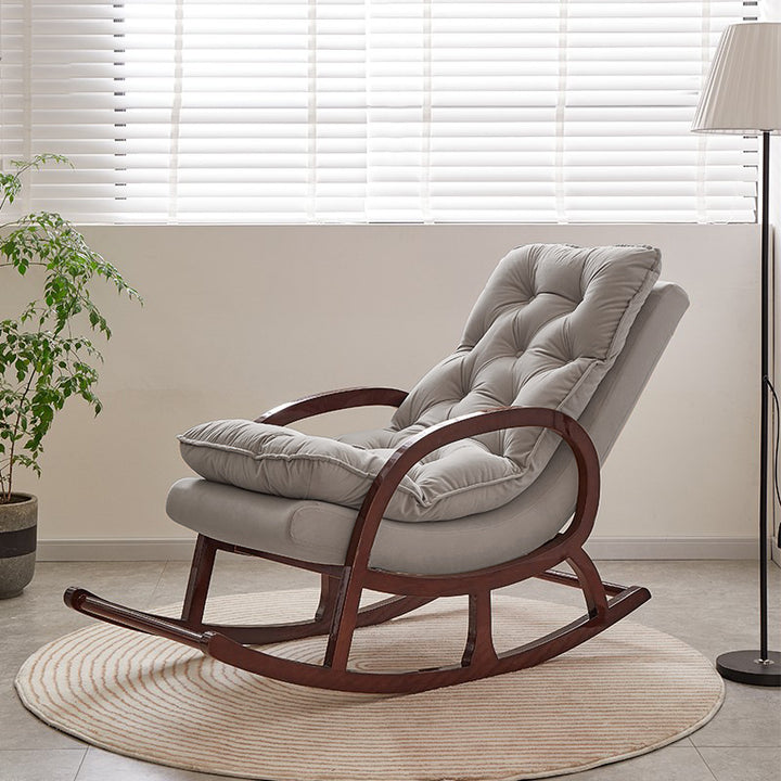 Silla mecedora rectangular de madera de caucho y terciopelo, minimalista moderna, con respaldo y reposabrazos, para sala de estar 