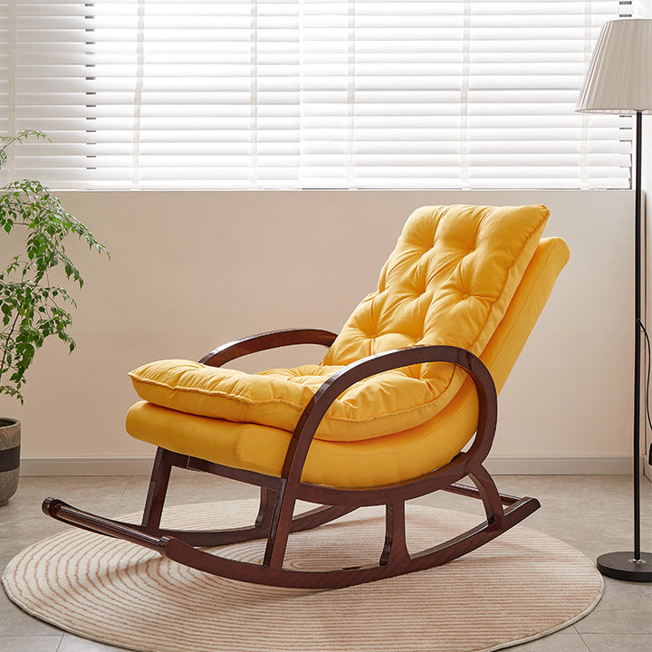Silla mecedora rectangular de madera de caucho y terciopelo, minimalista moderna, con respaldo y reposabrazos, para sala de estar 
