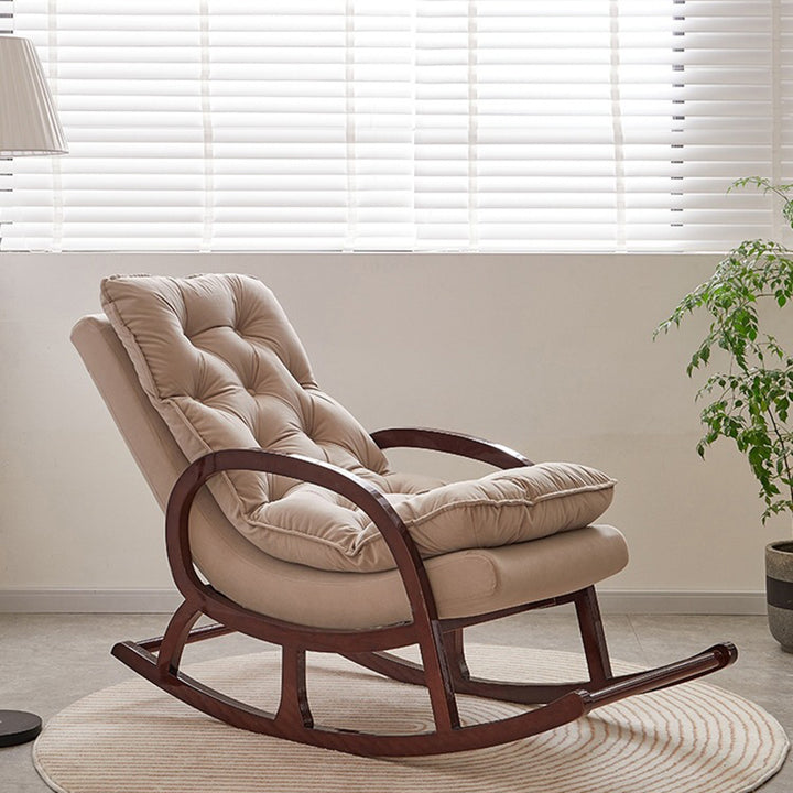 Silla mecedora rectangular de madera de caucho y terciopelo, minimalista moderna, con respaldo y reposabrazos, para sala de estar 