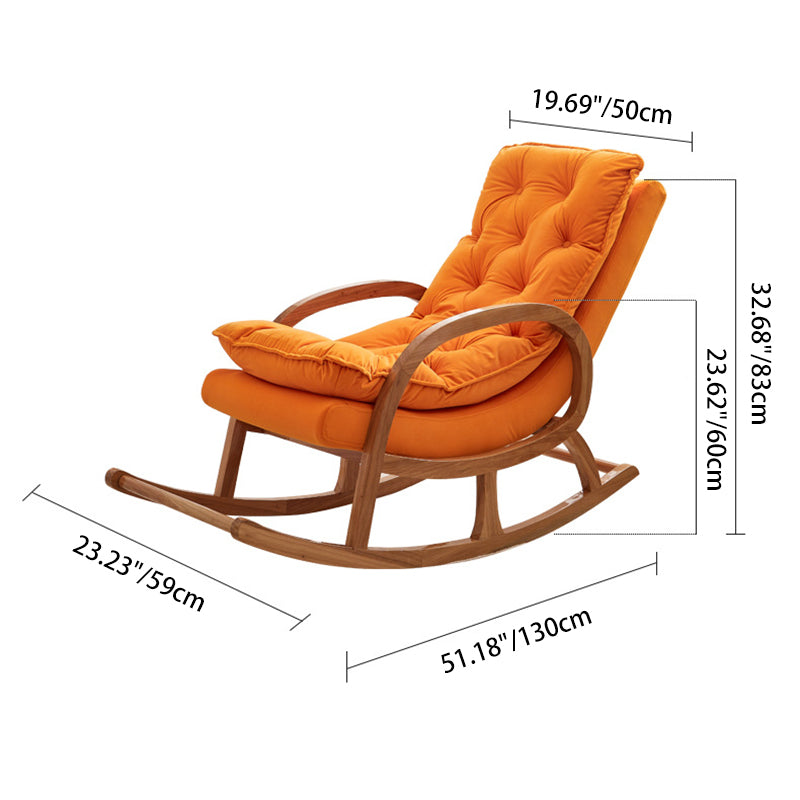 Silla mecedora rectangular de madera de caucho y terciopelo, minimalista moderna, con respaldo y reposabrazos, para sala de estar 