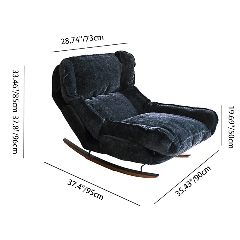 Modern Minimalist Velvet Carbon Steel Solid Wood Plywood Rectangular Rocking Chair Armless Adjustable Backrest For Living Room