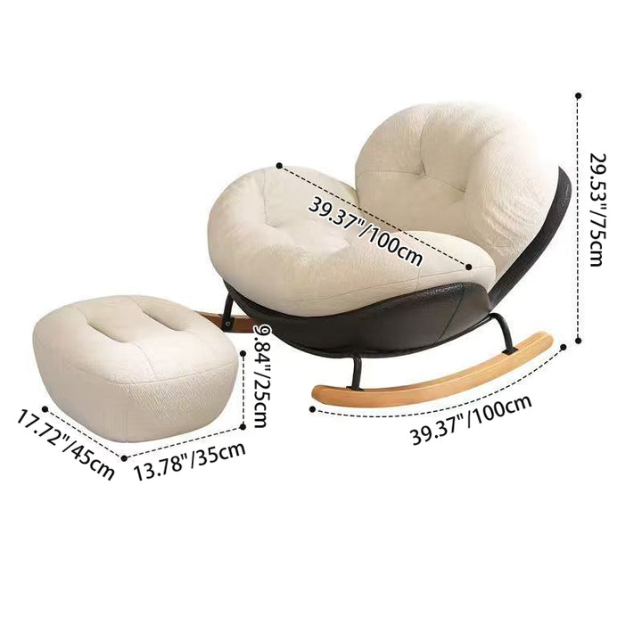 Chaise à bascule ronde contemporaine nordique en tissu tissé, cuir anti-griffures pour chat, bois d'hévéa, acier au carbone, avec dossier et accoudoirs pour salon 