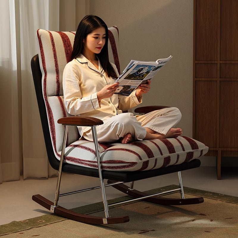 Silla mecedora rectangular contemporánea de terciopelo retro con cuero de rascado para gatos, madera maciza de caucho y respaldo con reposabrazos para sala de estar 