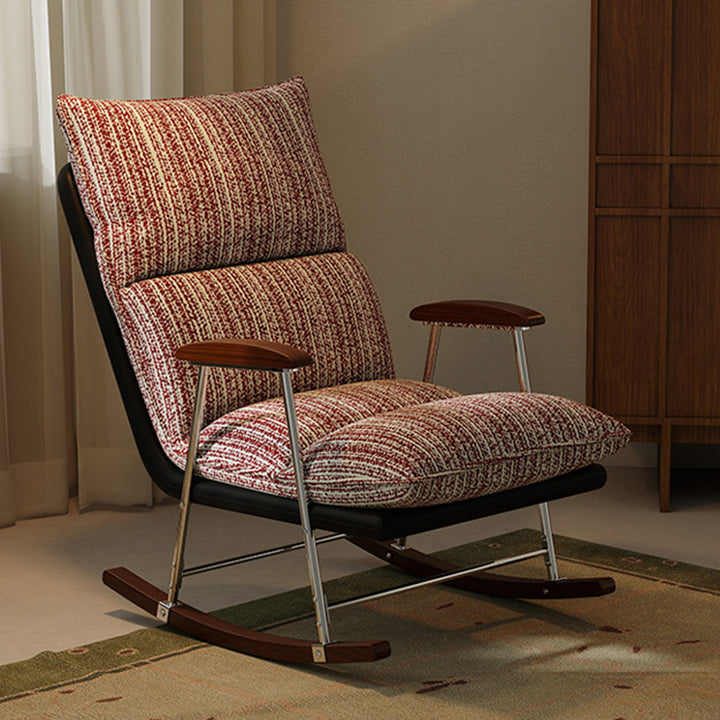 Silla mecedora rectangular contemporánea de terciopelo retro con cuero de rascado para gatos, madera maciza de caucho y respaldo con reposabrazos para sala de estar 