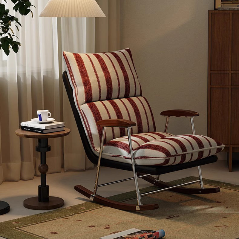 Silla mecedora rectangular contemporánea de terciopelo retro con cuero de rascado para gatos, madera maciza de caucho y respaldo con reposabrazos para sala de estar 