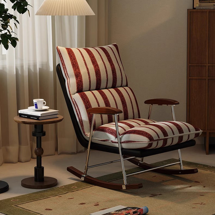 Silla mecedora rectangular contemporánea de terciopelo retro con cuero de rascado para gatos, madera maciza de caucho y respaldo con reposabrazos para sala de estar 