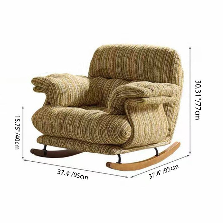 Chaise à bascule carrée contemporaine nordique en bois massif, fer et coton-lin, avec accoudoirs et dossier réglable pour salon 