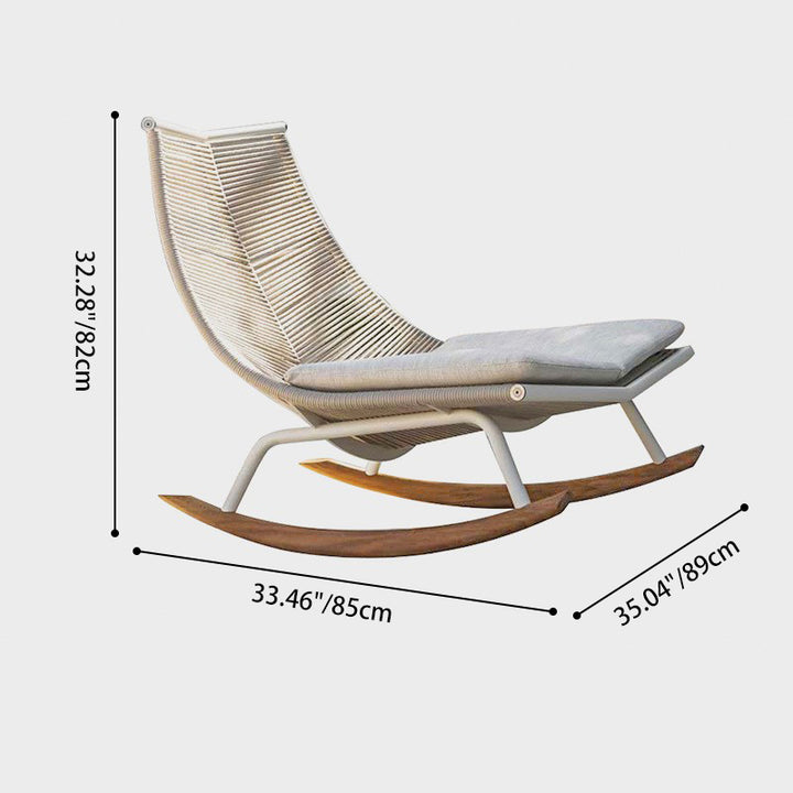 Chaise à bascule rectangulaire contemporaine en rotin PE nordique et bois de teck, dossier, en tissu imperméable, pour salon et extérieur 