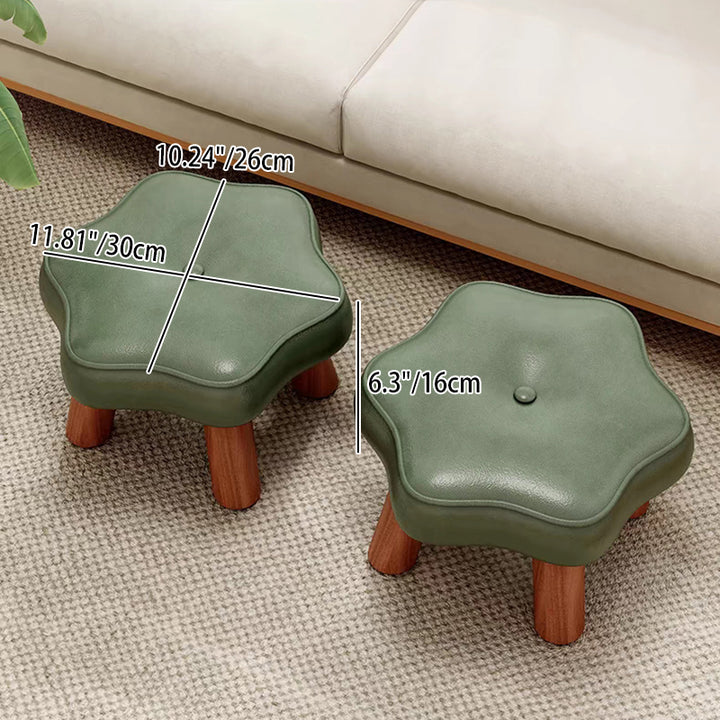Moderner nordischer niedriger Hocker in Blumenform aus PU-Leder und Kiefernholz für das Wohnzimmer 