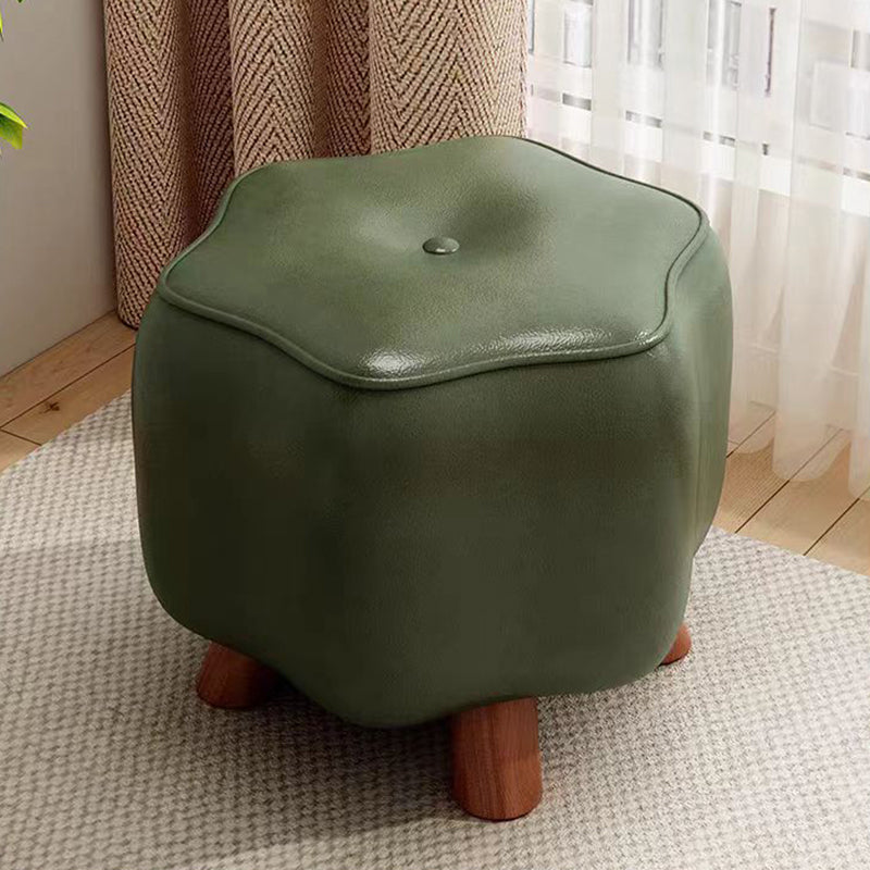 Moderner nordischer niedriger Hocker in Blumenform aus PU-Leder und Kiefernholz für das Wohnzimmer 