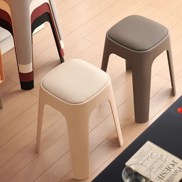Modern Minimalist PU Leather PP Square Stackable Dining Chair For Dining Room & Kitchen