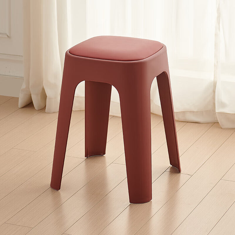 Chaise de salle à manger carrée empilable en PP avec revêtement en cuir PU, style minimaliste moderne, pour salle à manger et cuisine 