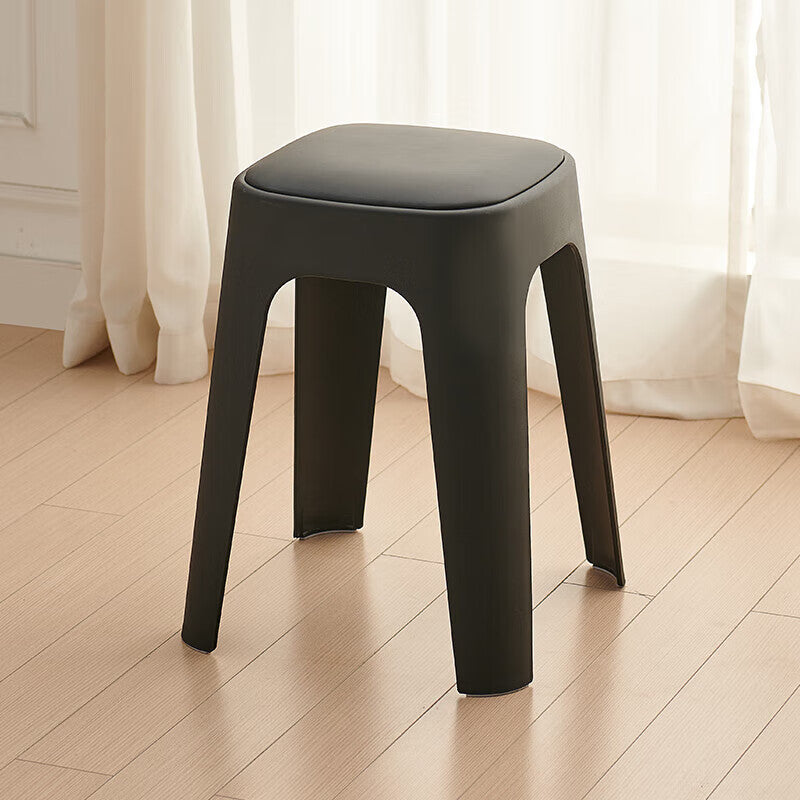 Chaise de salle à manger carrée empilable en PP avec revêtement en cuir PU, style minimaliste moderne, pour salle à manger et cuisine 