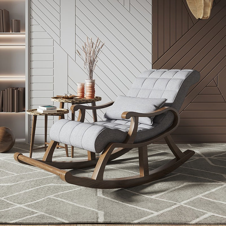 Chaise à bascule rectangulaire contemporaine en bois massif nordique, tissu imperméable, dossier et accoudoirs, chaise longue confortable pour salon 