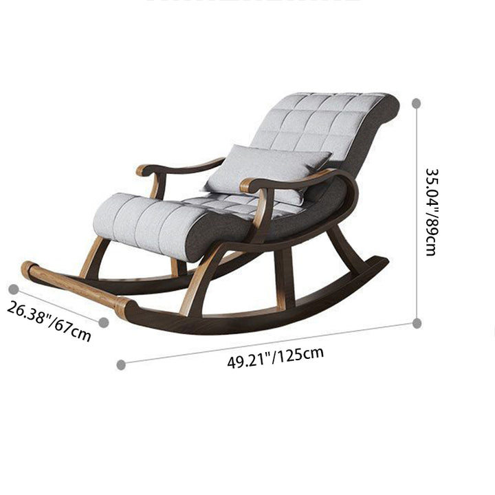 Chaise à bascule rectangulaire contemporaine en bois massif nordique, tissu imperméable, dossier et accoudoirs, chaise longue confortable pour salon 