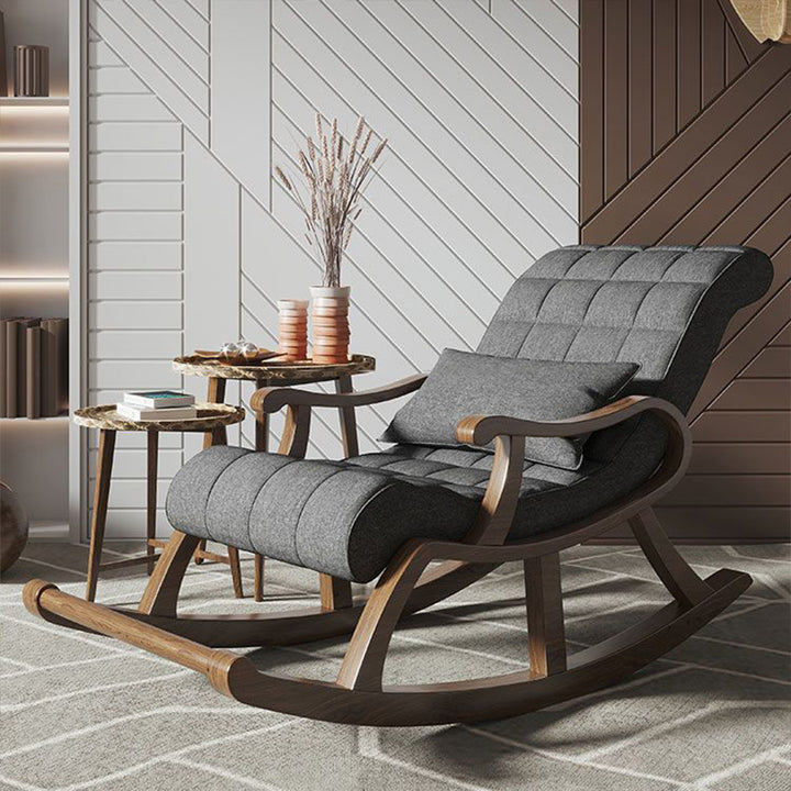 Chaise à bascule rectangulaire contemporaine en bois massif nordique, tissu imperméable, dossier et accoudoirs, chaise longue confortable pour salon 