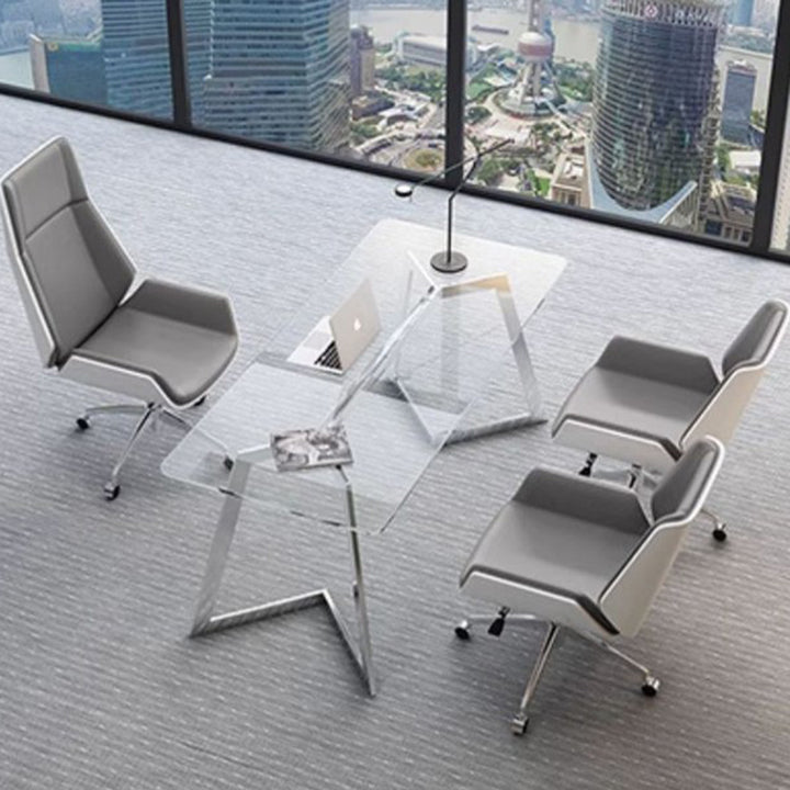 Modern Minimalist PU Leather Plywood Steel Rectangular Desk Chair Swivel Adjustable Height For Home &amp; Office