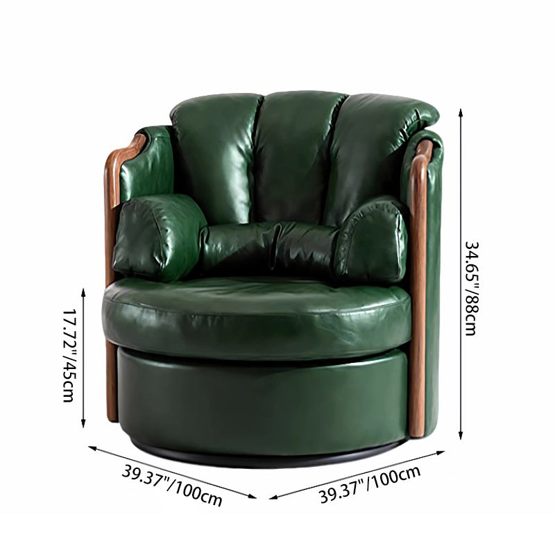 Silla de acento giratoria redonda de cuero sintético Nappa falso de hierro y madera maciza retro contemporánea para sala de estar 