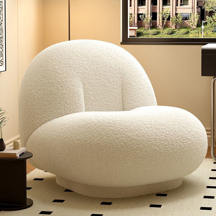 Contemporary Nordic Sherpa Fabric Plywood Ellipse Swivel Accent Chair Backrest Armless For Living Room