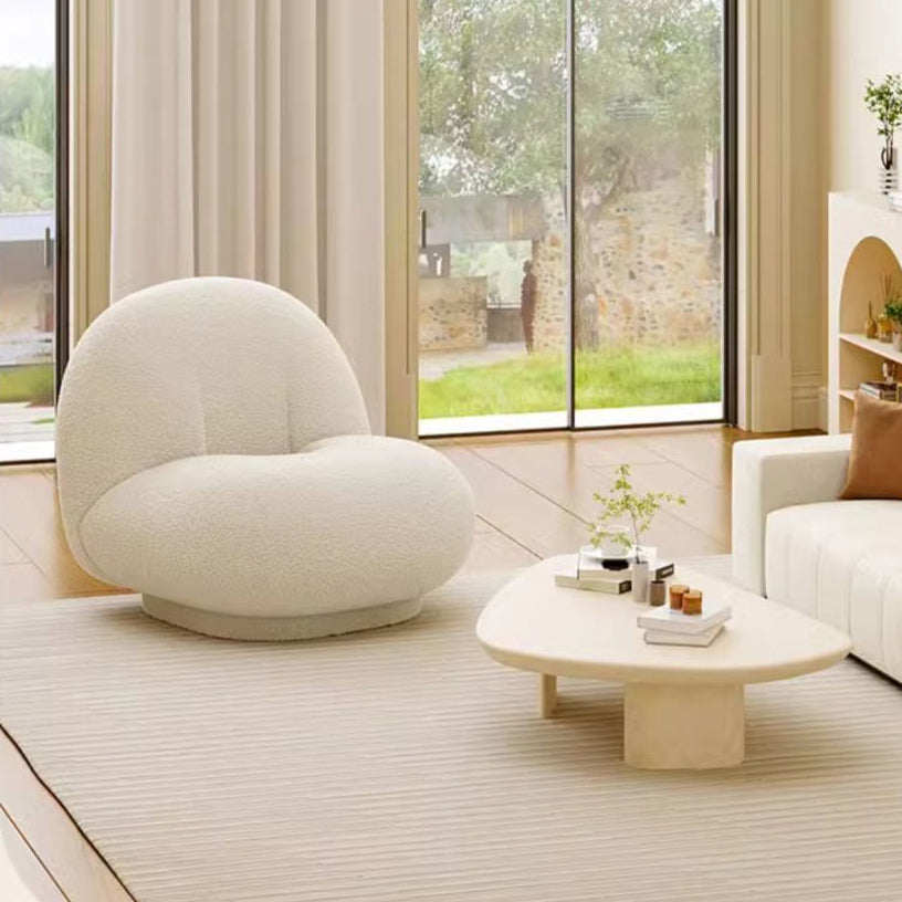 Contemporary Nordic Sherpa Fabric Plywood Ellipse Swivel Accent Chair Backrest Armless For Living Room